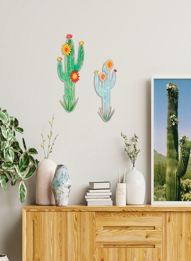 KOYILTD 2 Pcs Cactus Wall Art Wooden Southwestern Decor Western Bathroom Decoration Vivid Cactus Wall Decor for Home Bathroom Bedroom Livingroom Nursery (Vivid, Medium) - Image 5